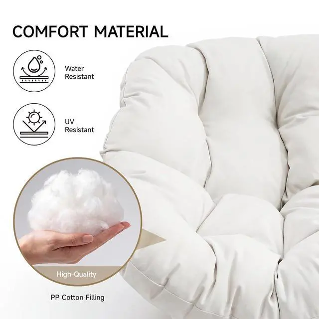 Alt view image 7 of 7 - Outdoor Papasan Rocking Chair, Egg Chair with Ottoman, Cream White