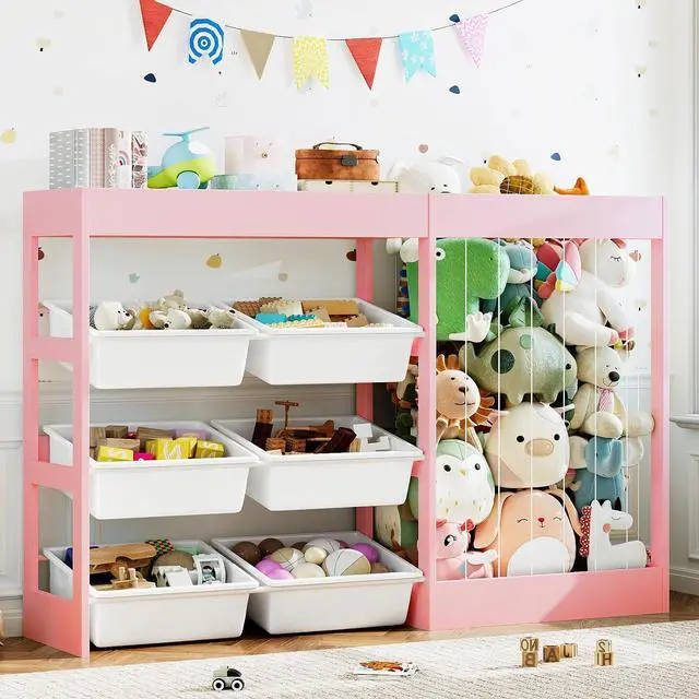 Main image of VontinT 50.6"W Toy Organizer with Stuffed Animal Storage & Toy Bins, Wooden