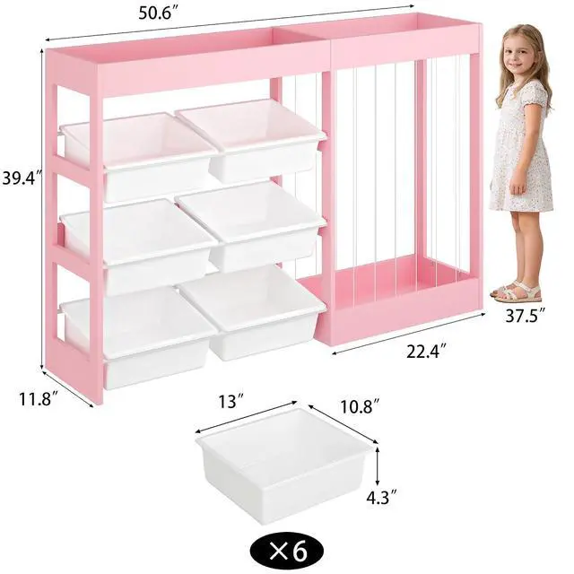Alt view image 2 of 7 - VontinT 50.6"W Toy Organizer with Stuffed Animal Storage & Toy Bins, Wooden