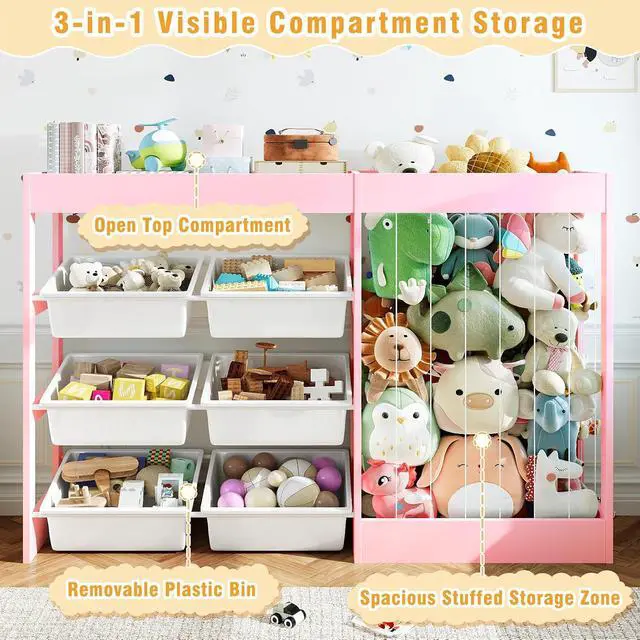 Alt view image 3 of 7 - VontinT 50.6"W Toy Organizer with Stuffed Animal Storage & Toy Bins, Wooden