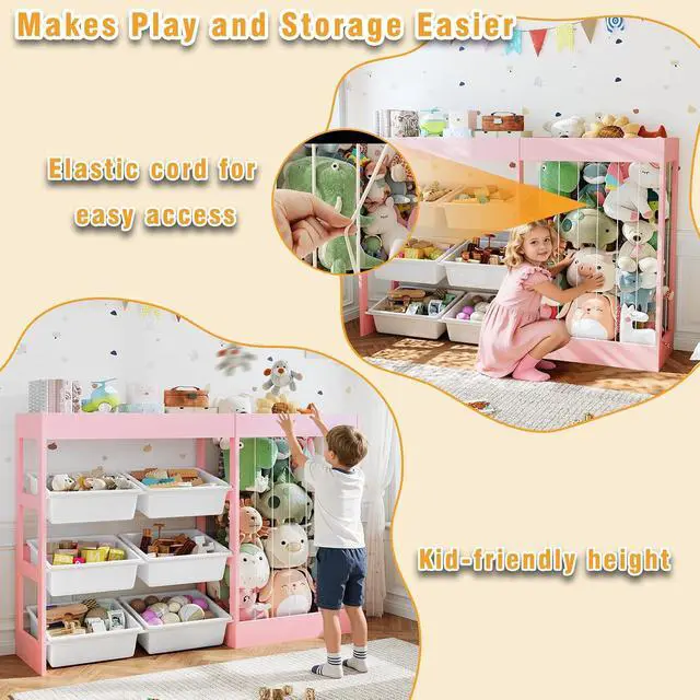 Alt view image 4 of 7 - VontinT 50.6"W Toy Organizer with Stuffed Animal Storage & Toy Bins, Wooden