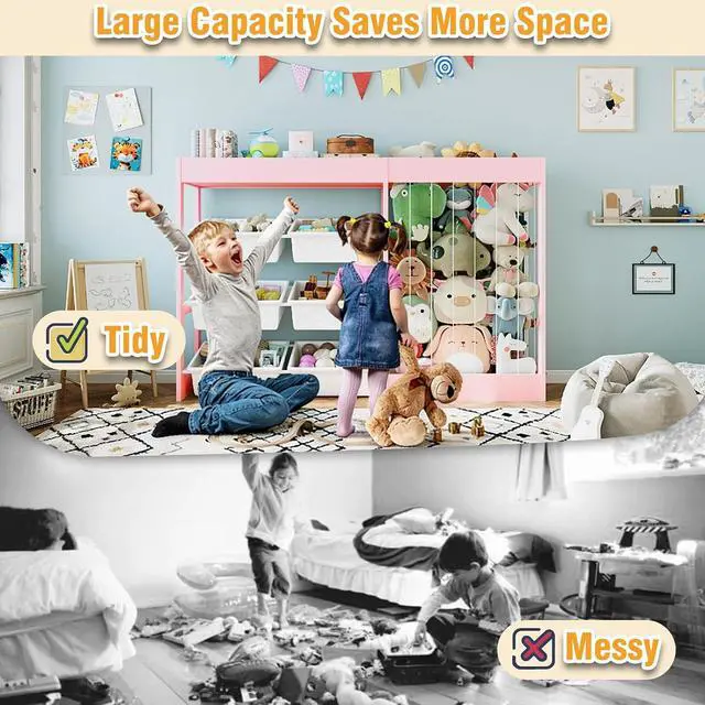 Alt view image 6 of 7 - VontinT 50.6"W Toy Organizer with Stuffed Animal Storage & Toy Bins, Wooden