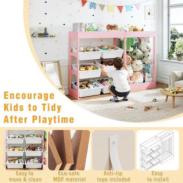 Alt view image 5 of 7 - VontinT 50.6"W Toy Organizer with Stuffed Animal Storage & Toy Bins, Wooden