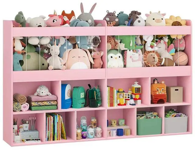 Main image of 63.6"W Toy Storage Organizer, Kids Bookshelf with 10 Cube Organizer