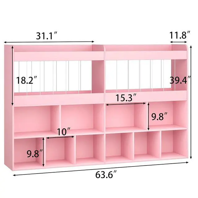 Alt view image 2 of 7 - 63.6"W Toy Storage Organizer, Kids Bookshelf with 10 Cube Organizer