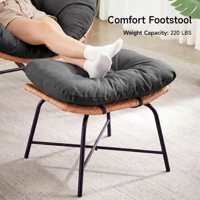 Alt view image 6 of 7 - Outdoor Papasan Rocking Chair, Egg Chair with Ottoman, Dark Gray