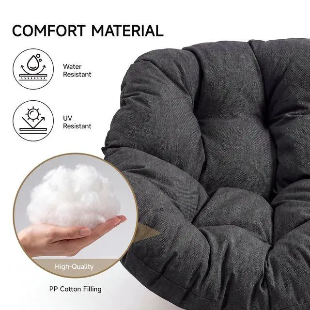 Alt view image 7 of 7 - Outdoor Papasan Rocking Chair, Egg Chair with Ottoman, Dark Gray