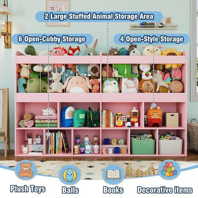 Alt view image 3 of 7 - 63.6"W Toy Storage Organizer, Kids Bookshelf with 10 Cube Organizer