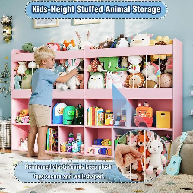 Alt view image 4 of 7 - 63.6"W Toy Storage Organizer, Kids Bookshelf with 10 Cube Organizer