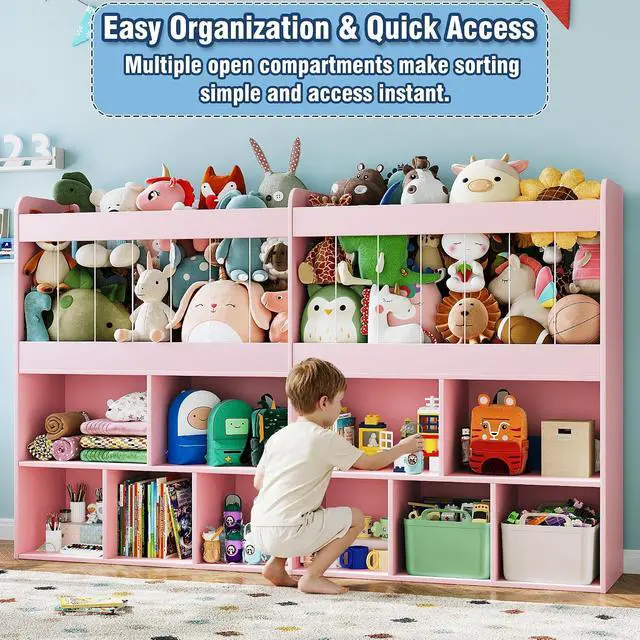 Alt view image 5 of 7 - 63.6"W Toy Storage Organizer, Kids Bookshelf with 10 Cube Organizer