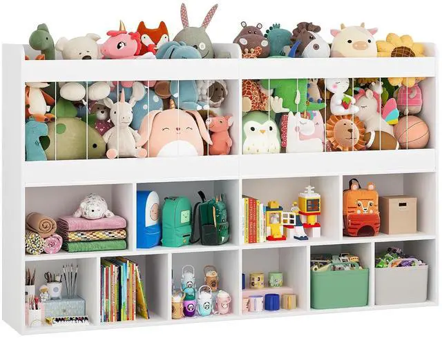 Main image of 63.6"W Toy Storage Organizer, Kids Bookshelf with 10 Cube Organizer Bookcase, 220L Stuffed Animal Storage, Open Shelf Simple Compartments for Playroom, Kids Room, Living Room, Kindergarten,White