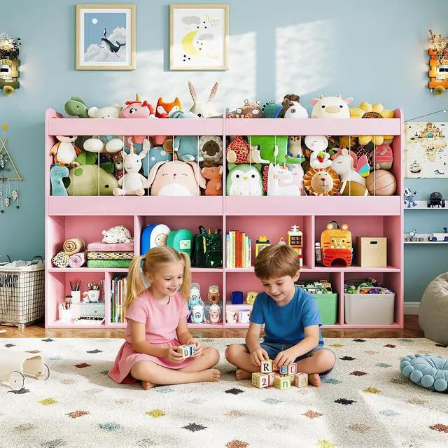 Alt view image 6 of 7 - 63.6"W Toy Storage Organizer, Kids Bookshelf with 10 Cube Organizer