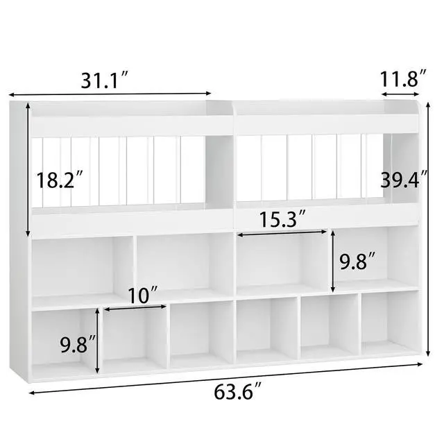 Alt view image 2 of 7 - 63.6"W Toy Storage Organizer, Kids Bookshelf with 10 Cube Organizer Bookcase, 220L Stuffed Animal Storage, Open Shelf Simple Compartments for Playroom, Kids Room, Living Room, Kindergarten,White