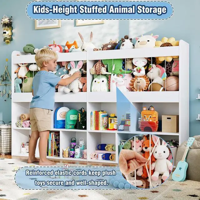 Alt view image 4 of 7 - 63.6"W Toy Storage Organizer, Kids Bookshelf with 10 Cube Organizer Bookcase, 220L Stuffed Animal Storage, Open Shelf Simple Compartments for Playroom, Kids Room, Living Room, Kindergarten,White
