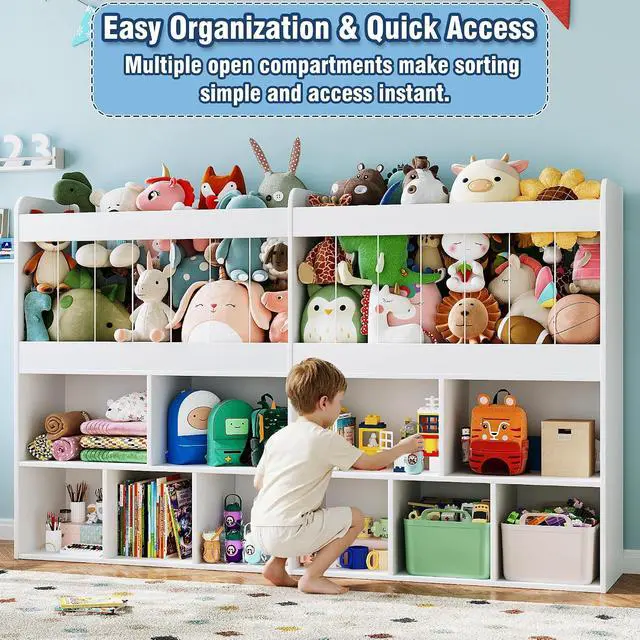 Alt view image 5 of 7 - 63.6"W Toy Storage Organizer, Kids Bookshelf with 10 Cube Organizer Bookcase, 220L Stuffed Animal Storage, Open Shelf Simple Compartments for Playroom, Kids Room, Living Room, Kindergarten,White