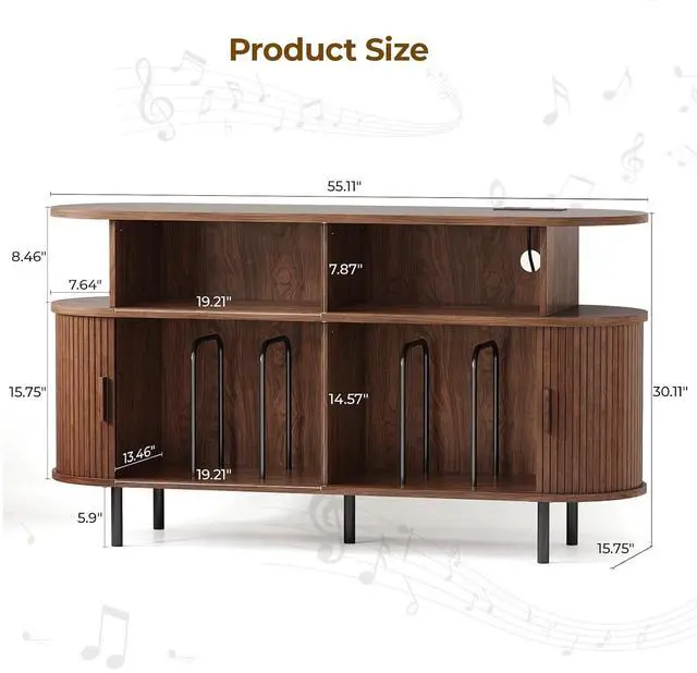 Alt view image 2 of 7 - Mid Century Modern Record Player Cabinet with Vinyl Storage