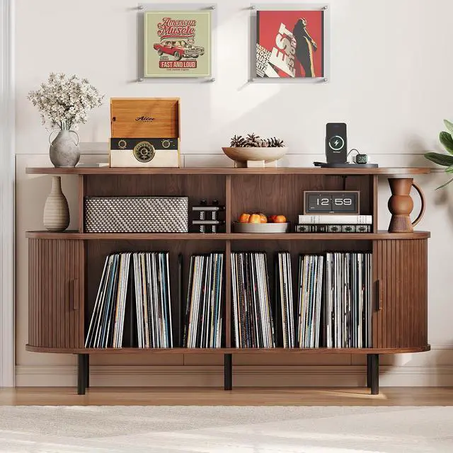 Main image of Mid Century Modern Record Player Cabinet with Vinyl Storage
