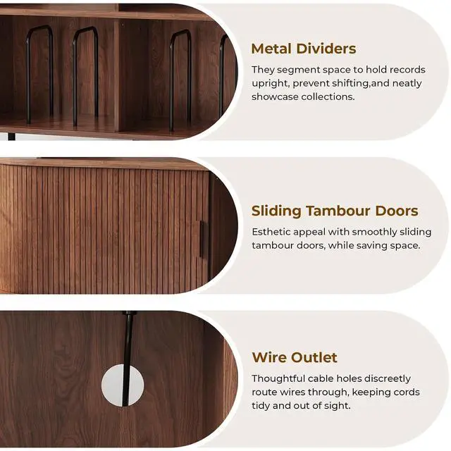 Alt view image 5 of 7 - Mid Century Modern Record Player Cabinet with Vinyl Storage