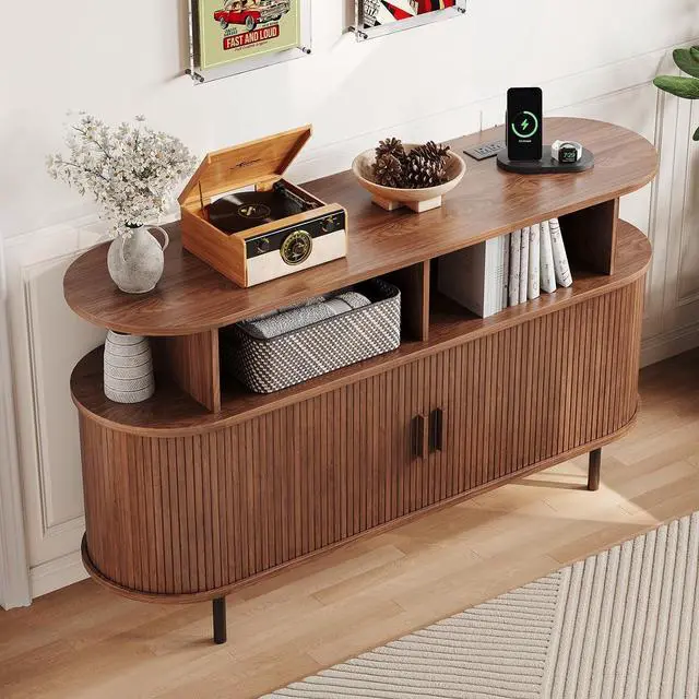 Alt view image 6 of 7 - Mid Century Modern Record Player Cabinet with Vinyl Storage