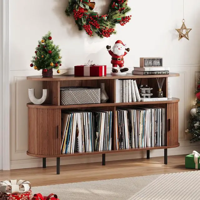 Alt view image 7 of 7 - Mid Century Modern Record Player Cabinet with Vinyl Storage