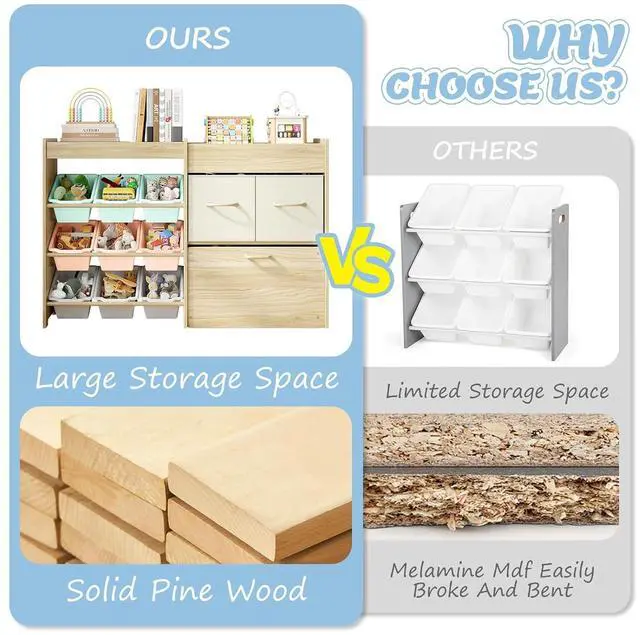 Alt view image 6 of 7 - Toy Storage Organizer for Kids, 9-Bin Toy Organizer with 2-Drawers,Movable Toy Chest and Top Rack, Kids Bookshelf and Toy Storage for Playroom, Bedroom, Nursery, Multi-Color
