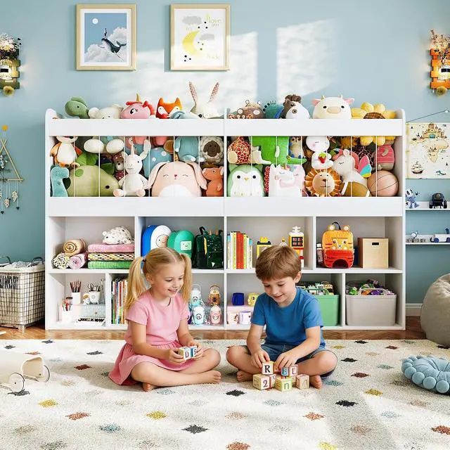 Alt view image 6 of 7 - 63.6"W Toy Storage Organizer, Kids Bookshelf with 10 Cube Organizer Bookcase, 220L Stuffed Animal Storage, Open Shelf Simple Compartments for Playroom, Kids Room, Living Room, Kindergarten,White