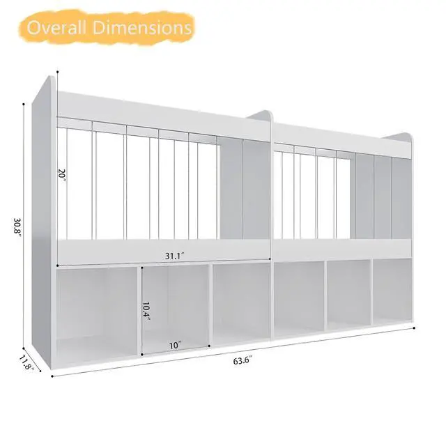 Alt view image 2 of 7 - 63.6"W Toy Storage Organizer with Stuffed Animal Storage, 240L Kids Stuffed Animal Holder & 6 Open Cubbies, Extra Large Toy & Book Shelf for Playroom, Kids Room, Kindergarten, Classroom, White