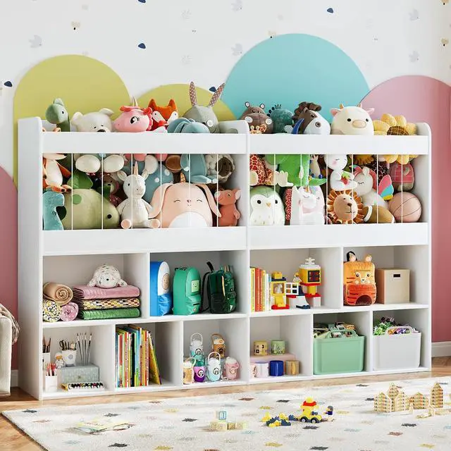 Alt view image 7 of 7 - 63.6"W Toy Storage Organizer, Kids Bookshelf with 10 Cube Organizer Bookcase, 220L Stuffed Animal Storage, Open Shelf Simple Compartments for Playroom, Kids Room, Living Room, Kindergarten,White