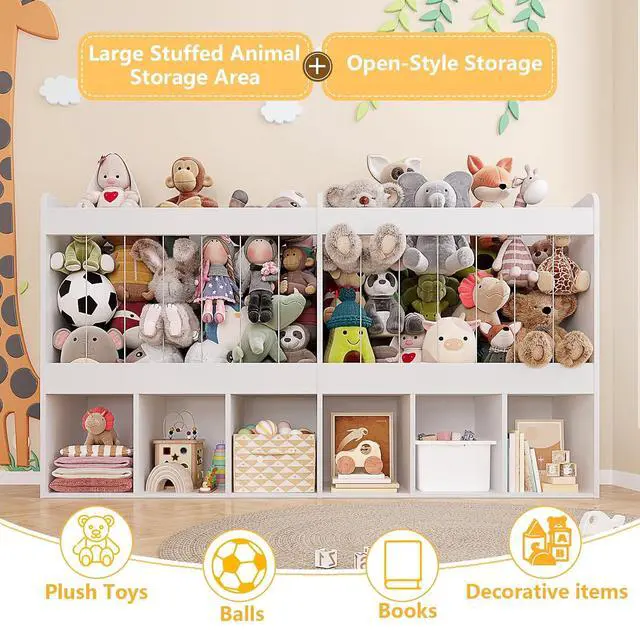Alt view image 3 of 7 - 63.6"W Toy Storage Organizer with Stuffed Animal Storage, 240L Kids Stuffed Animal Holder & 6 Open Cubbies, Extra Large Toy & Book Shelf for Playroom, Kids Room, Kindergarten, Classroom, White