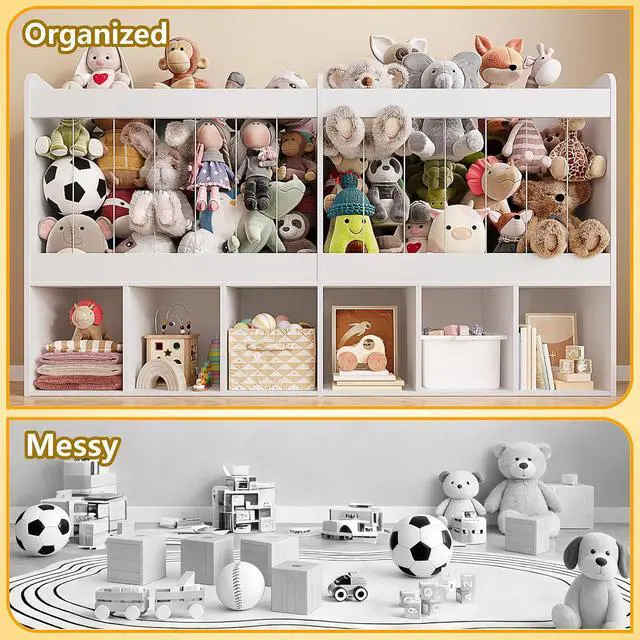 Alt view image 6 of 7 - 63.6"W Toy Storage Organizer with Stuffed Animal Storage, 240L Kids Stuffed Animal Holder & 6 Open Cubbies, Extra Large Toy & Book Shelf for Playroom, Kids Room, Kindergarten, Classroom, White