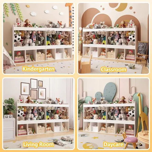 Alt view image 7 of 7 - 63.6"W Toy Storage Organizer with Stuffed Animal Storage, 240L Kids Stuffed Animal Holder & 6 Open Cubbies, Extra Large Toy & Book Shelf for Playroom, Kids Room, Kindergarten, Classroom, White