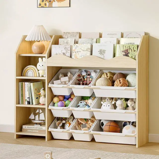 Main image of Toy Storage Organizer, Scalloped Bookshelf, 4 Toy Shelves, 9 Bins