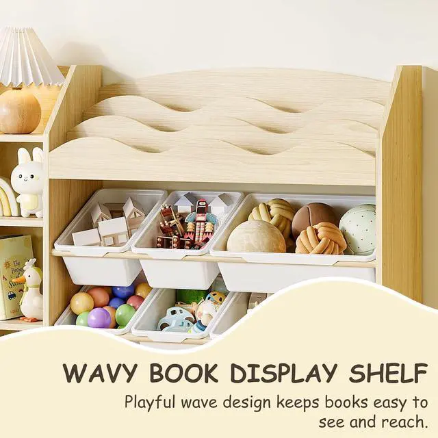 Alt view image 4 of 7 - Toy Storage Organizer, Scalloped Bookshelf, 4 Toy Shelves, 9 Bins
