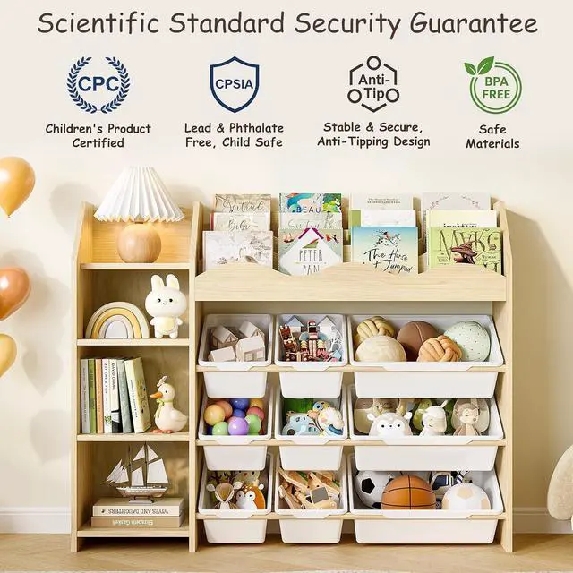Alt view image 5 of 7 - Toy Storage Organizer, Scalloped Bookshelf, 4 Toy Shelves, 9 Bins