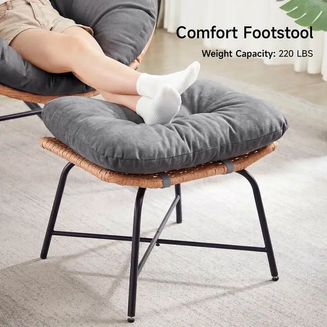 Alt view image 6 of 7 - Outdoor Papasan Rocking Chair, Egg Chair with Ottoman, Light Gray