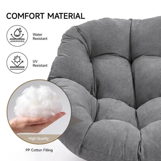 Alt view image 7 of 7 - Outdoor Papasan Rocking Chair, Egg Chair with Ottoman, Light Gray
