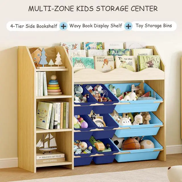 Alt view image 3 of 7 - Kids Toy Storage Organizer, Scalloped Shelf, 12 Blue Bins