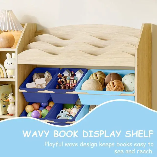 Alt view image 4 of 7 - Kids Toy Storage Organizer, Scalloped Shelf, 12 Blue Bins