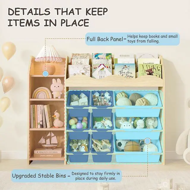 Alt view image 5 of 7 - Kids Toy Storage Organizer, Scalloped Shelf, 12 Blue Bins