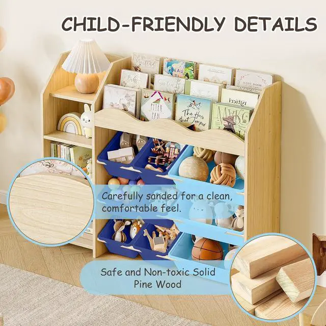 Alt view image 6 of 7 - Kids Toy Storage Organizer, Scalloped Shelf, 12 Blue Bins