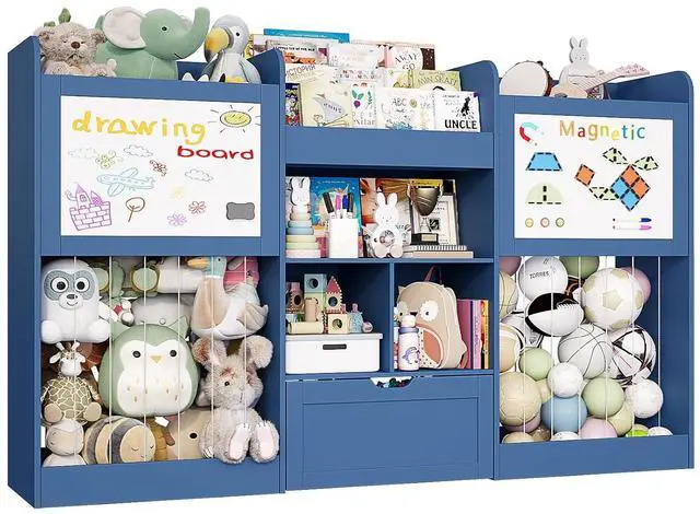 Main image of 70.8"W Toy Organizers, 3-Tier Bookshelf with 2 Magnetic Drawing Boards