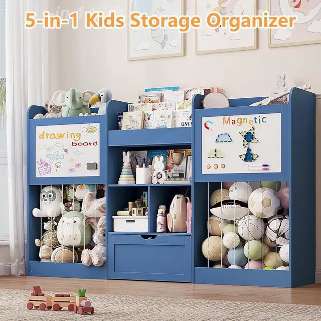 Alt view image 4 of 7 - 70.8"W Toy Organizers, 3-Tier Bookshelf with 2 Magnetic Drawing Boards