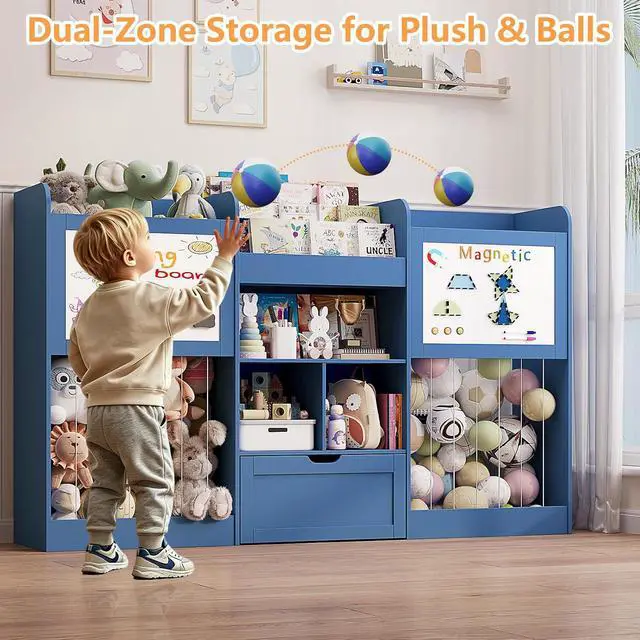 Alt view image 5 of 7 - 70.8"W Toy Organizers, 3-Tier Bookshelf with 2 Magnetic Drawing Boards