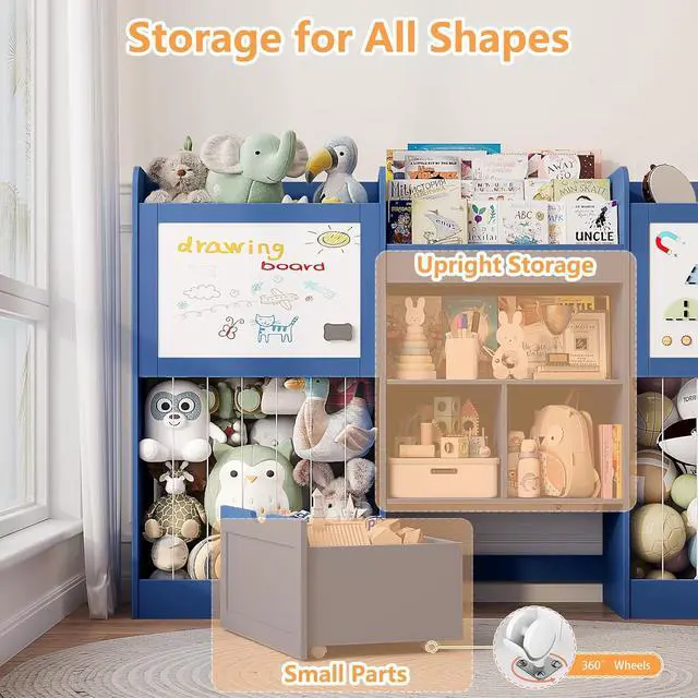 Alt view image 7 of 7 - 70.8"W Toy Organizers, 3-Tier Bookshelf with 2 Magnetic Drawing Boards