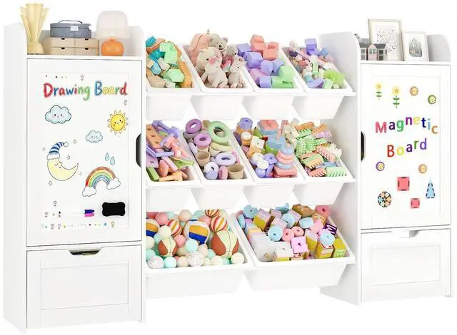 Main image of 66" W Toy Organizer with 10 Toy Bins, Wooden Kids Bookshelf and Toy Storage