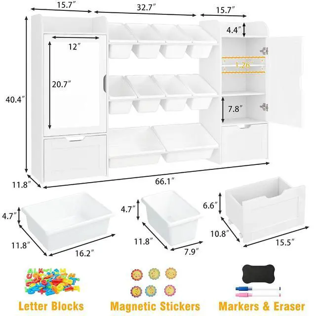 Alt view image 3 of 7 - 66" W Toy Organizer with 10 Toy Bins, Wooden Kids Bookshelf and Toy Storage