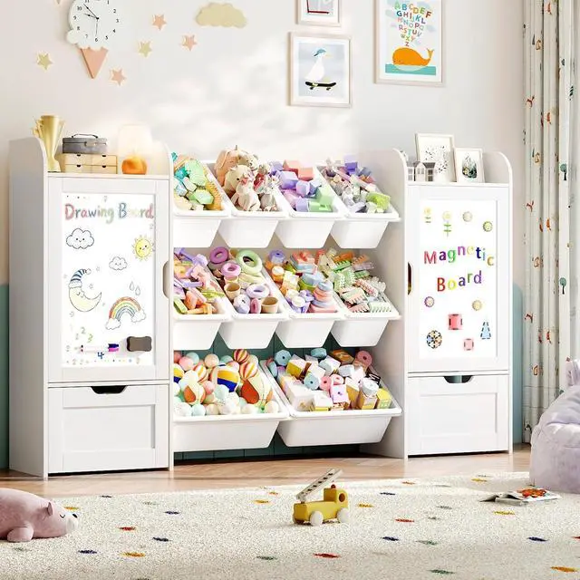 Alt view image 2 of 7 - 66" W Toy Organizer with 10 Toy Bins, Wooden Kids Bookshelf and Toy Storage