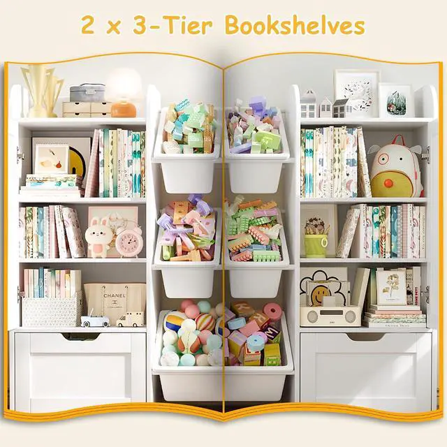 Alt view image 6 of 7 - 66" W Toy Organizer with 10 Toy Bins, Wooden Kids Bookshelf and Toy Storage