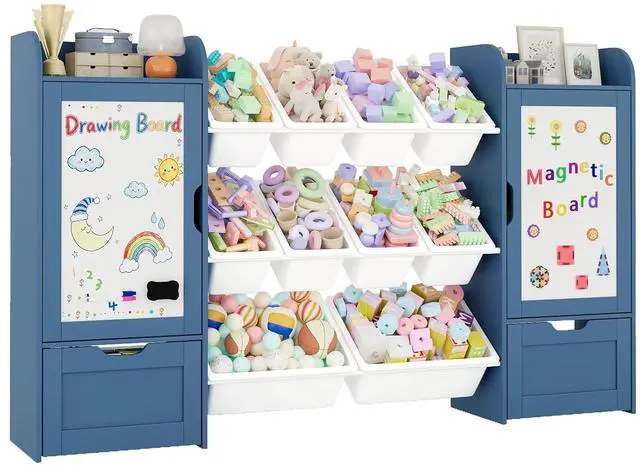Main image of 66" W 5-in-1 Kids Bookshelf and Toy Storage with Magnetic Drawing Boards