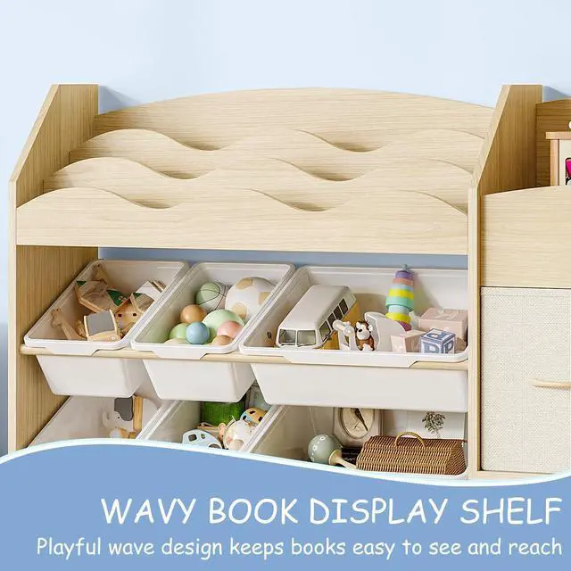 Alt view image 5 of 7 - Kids Toy Storage Organizer, Scalloped Shelf, 9 Bins, Toy Chest